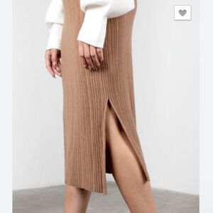 Mod Ref Brown Pleated Pencil Midi Skirt Work